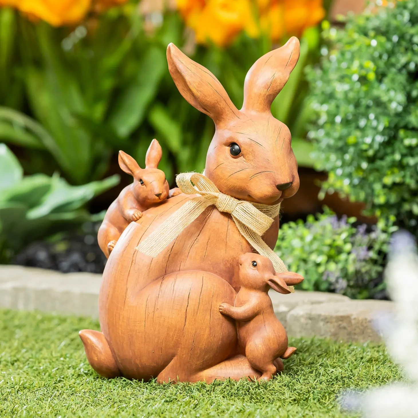 Garden Statues>Plow & Hearth Wood Look Rabbit Mother With Childern Statue