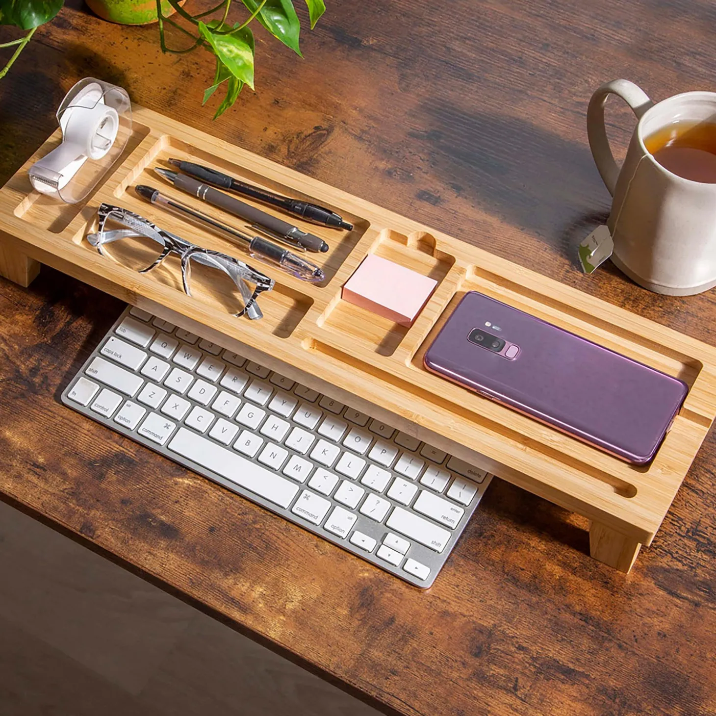 Decorative Accents>Plow & Hearth Wood Over the Keyboard Desk Organizer