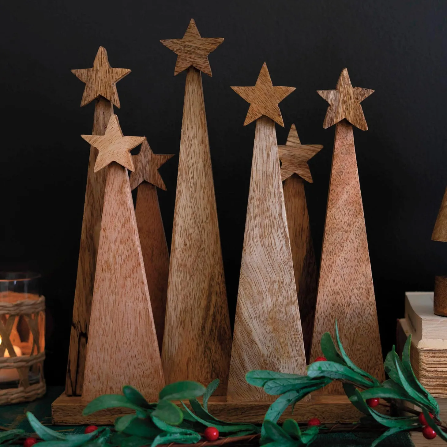 Decorative Accents>Plow & Hearth Wooden Christmas Trees Ensemble