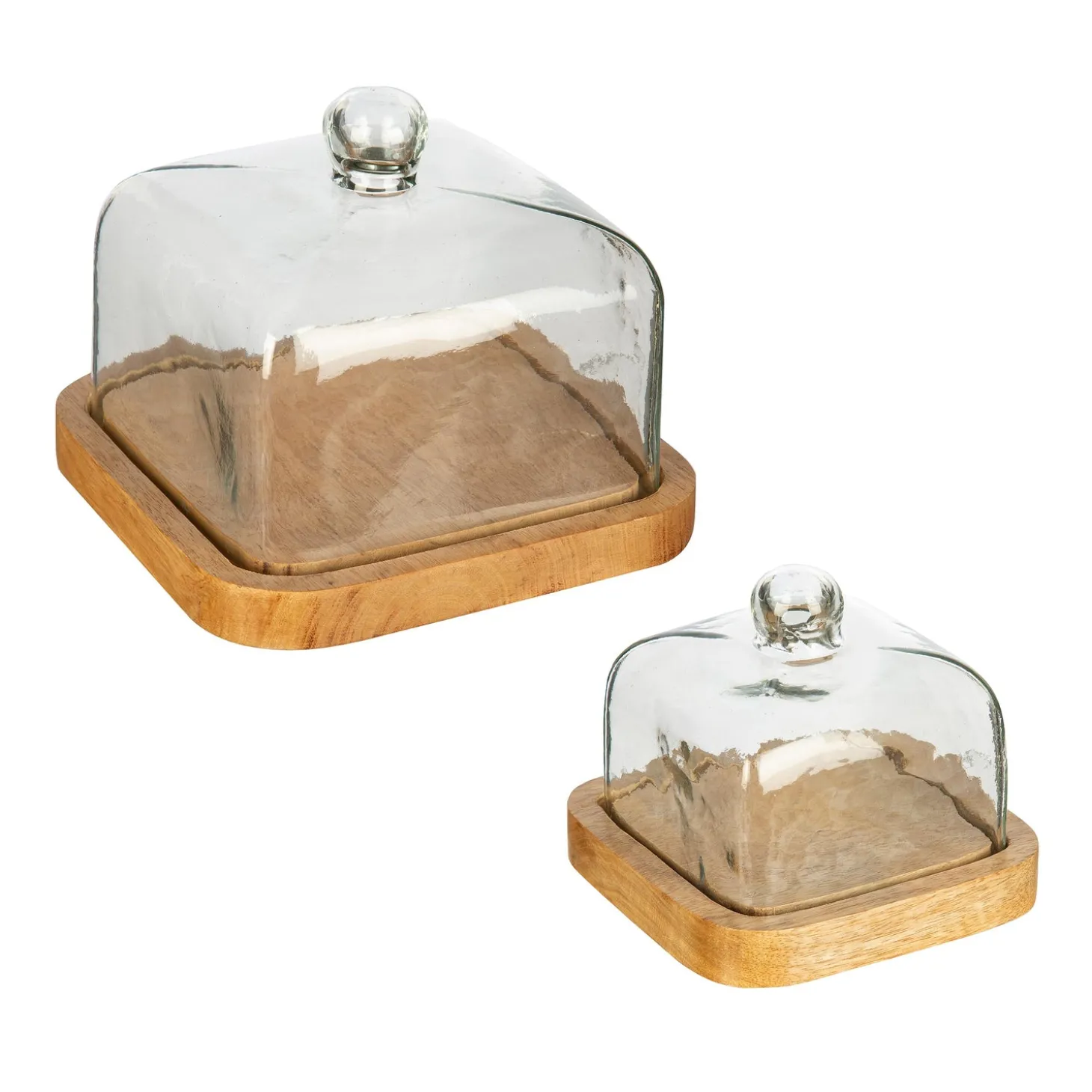 Serveware>Plow & Hearth Wooden Servers with Glass Domes, Set of 2