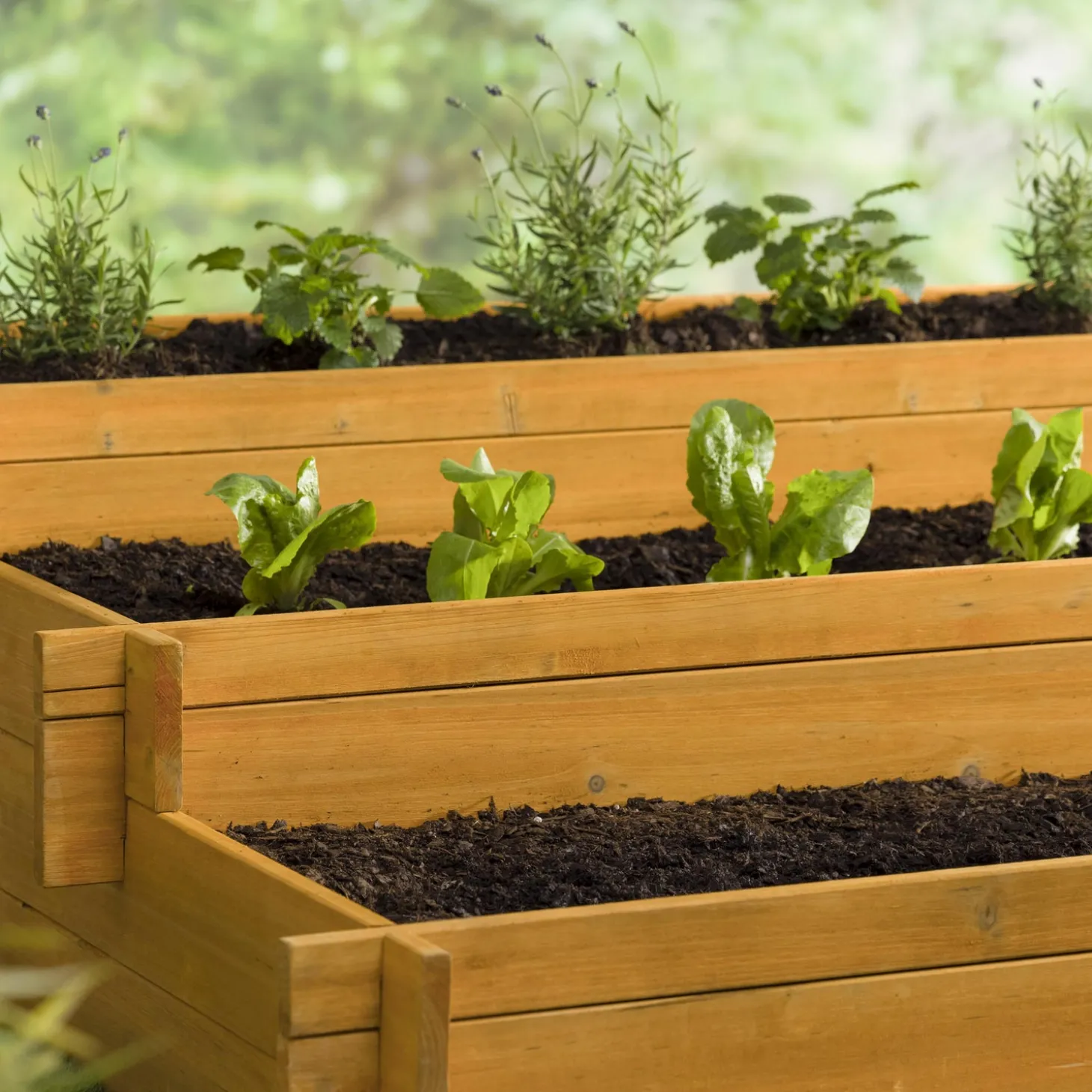 Planters & Plant Stands>Plow & Hearth Wooden Three-Tier Self-Contained Raised Bed Garden Planter