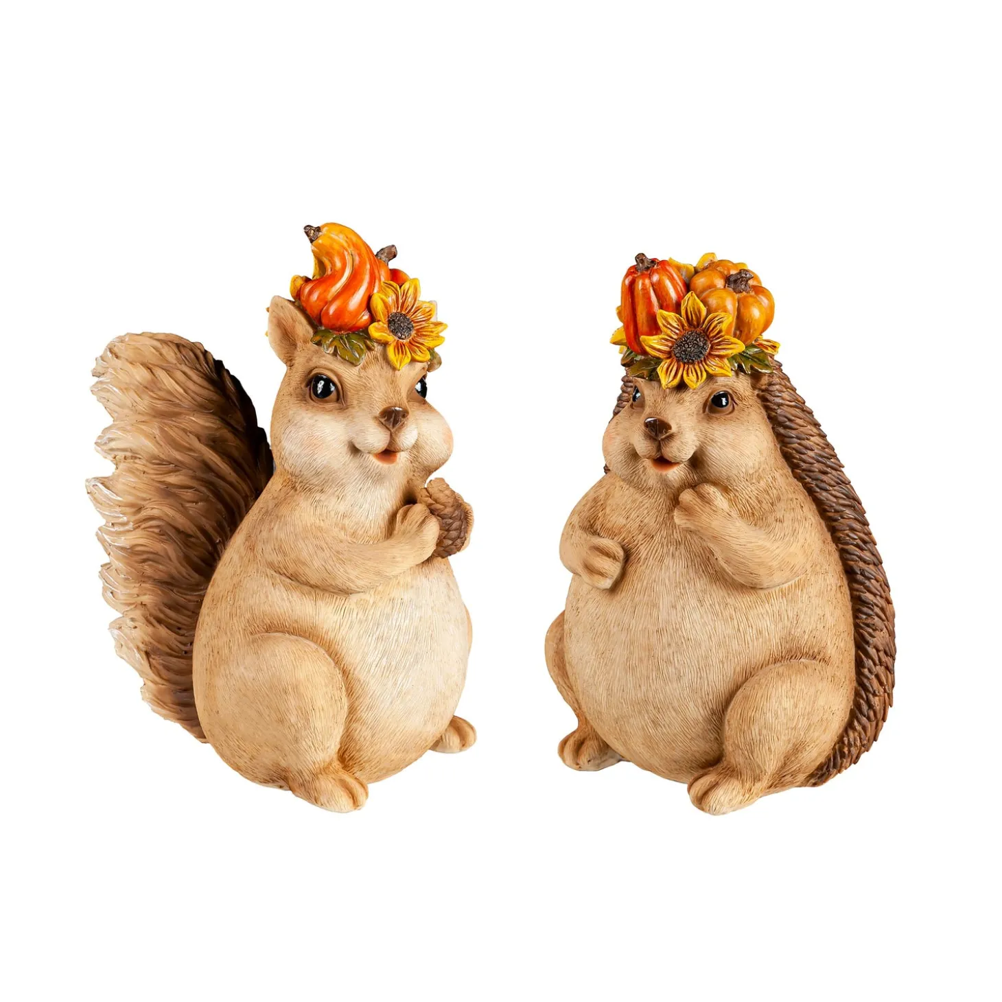 Garden Statues>Plow & Hearth Woodland Creatures with Floral Crown Statuary, Set of 2