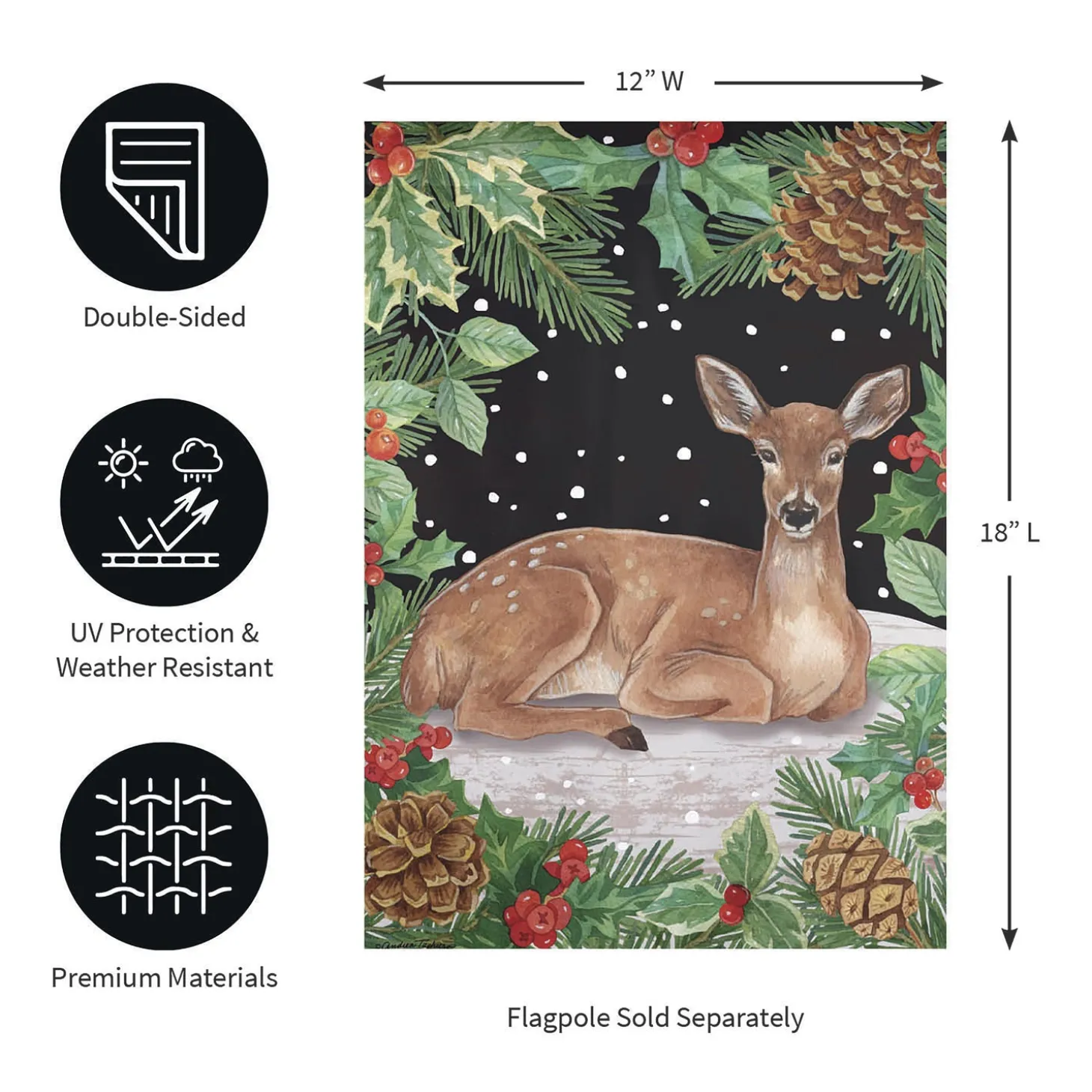 Garden Flags>Plow & Hearth Woodland Peace on Earth Deer Suede Garden Flag