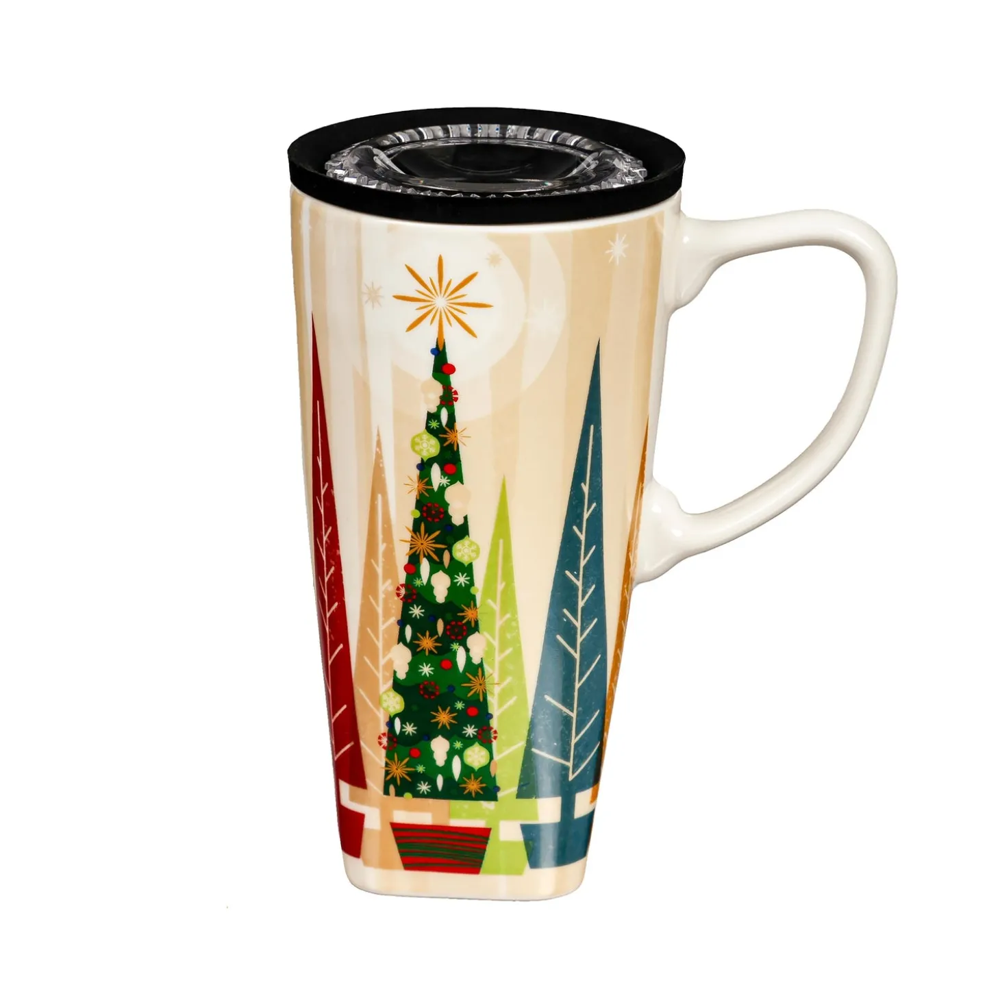 Travel Cups>Plow & Hearth Woodland Storybook Travel Cup Ceramic Perfect Cup, Christmas Woods, 17oz, Gift Box