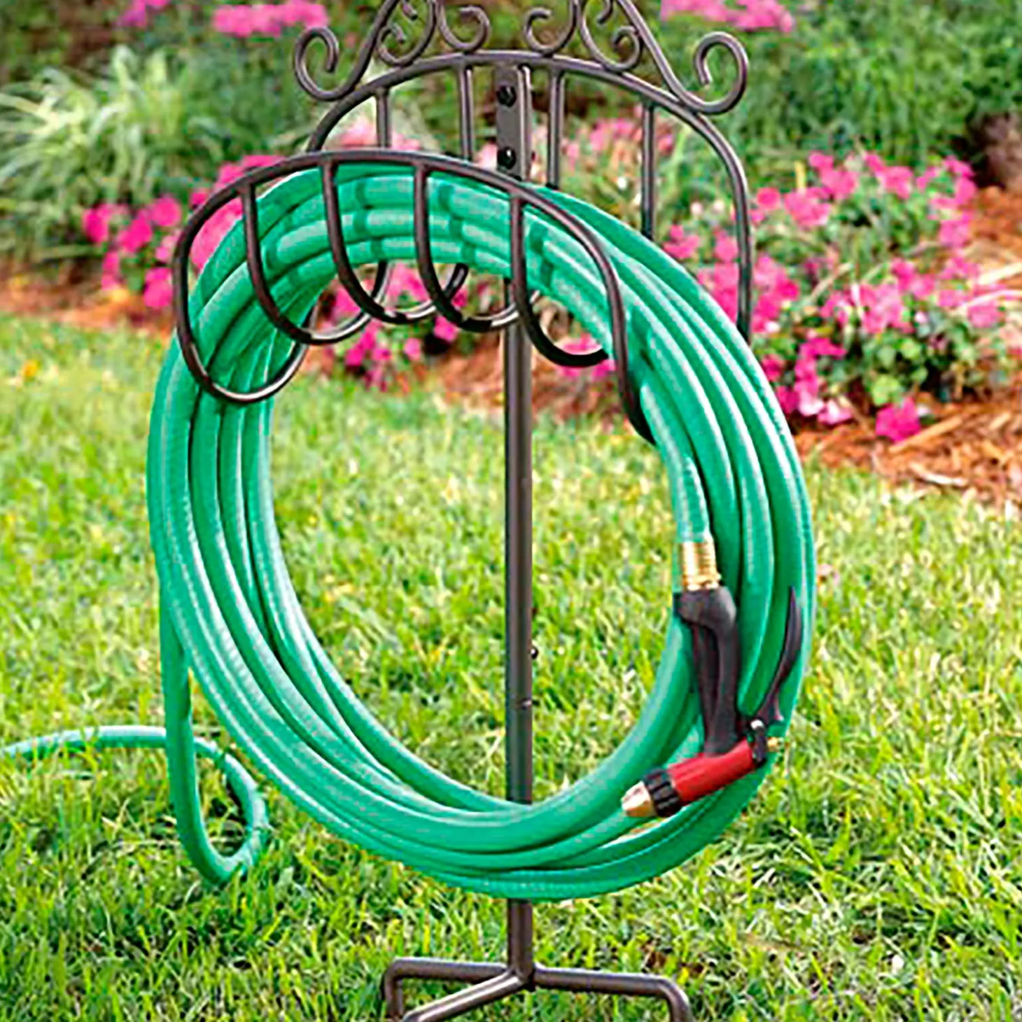 Garden Tools & Supplies>Plow & Hearth Wrought Iron Hose Holder with Ground Stake, Gunmetal