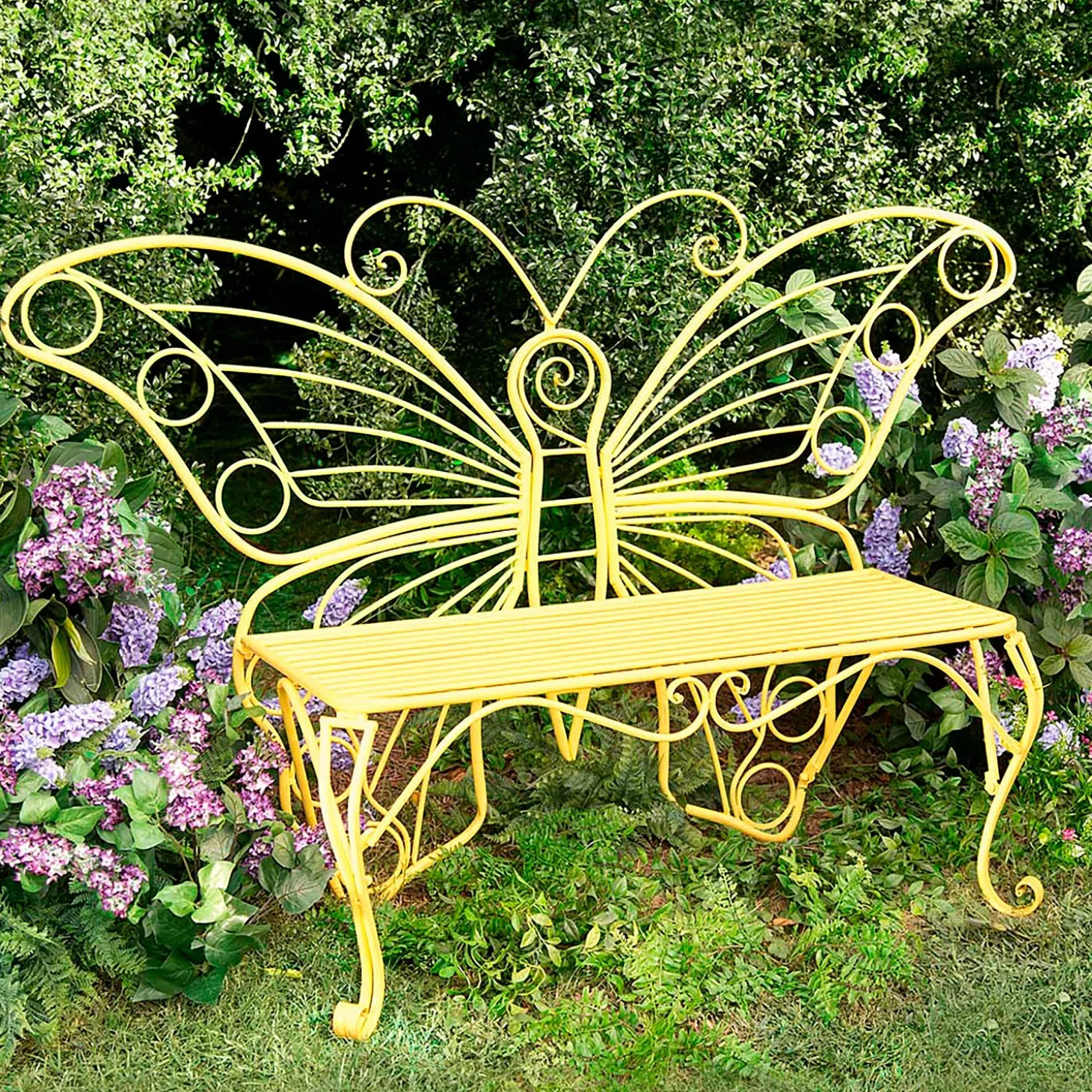 Outdoor Benches>Plow & Hearth Metal Butterfly Garden Bench Yellow